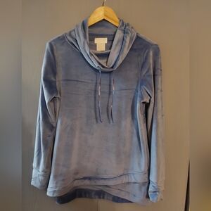 Softies Blue Velour Cowl Neck Top